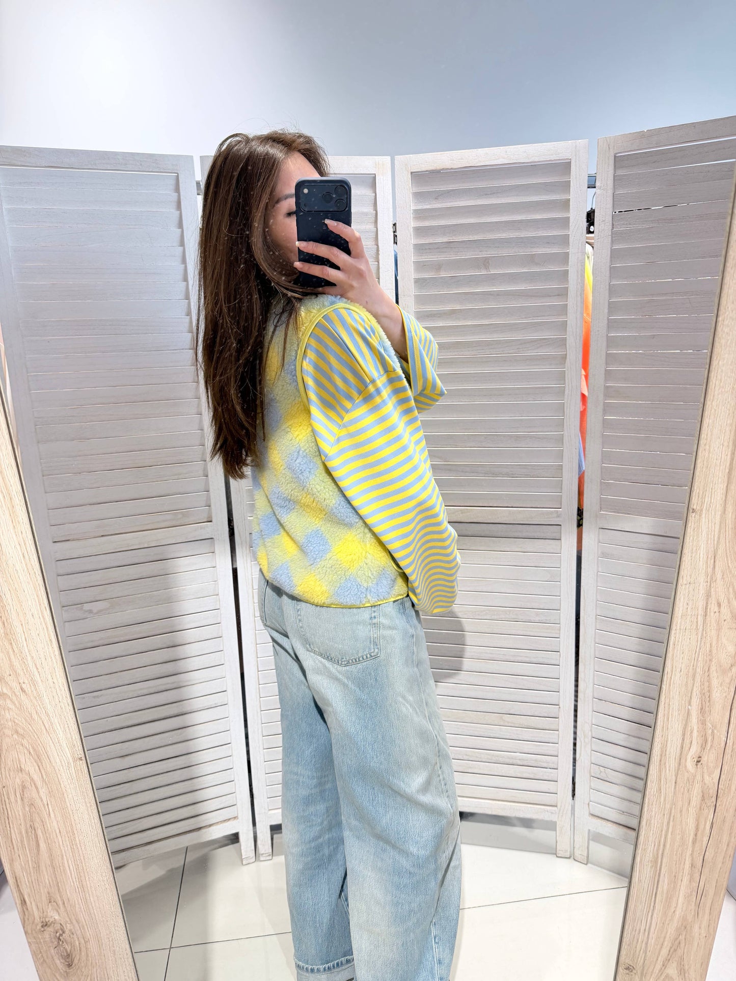 Gilet à carreaux et rayures: Jaune / TU