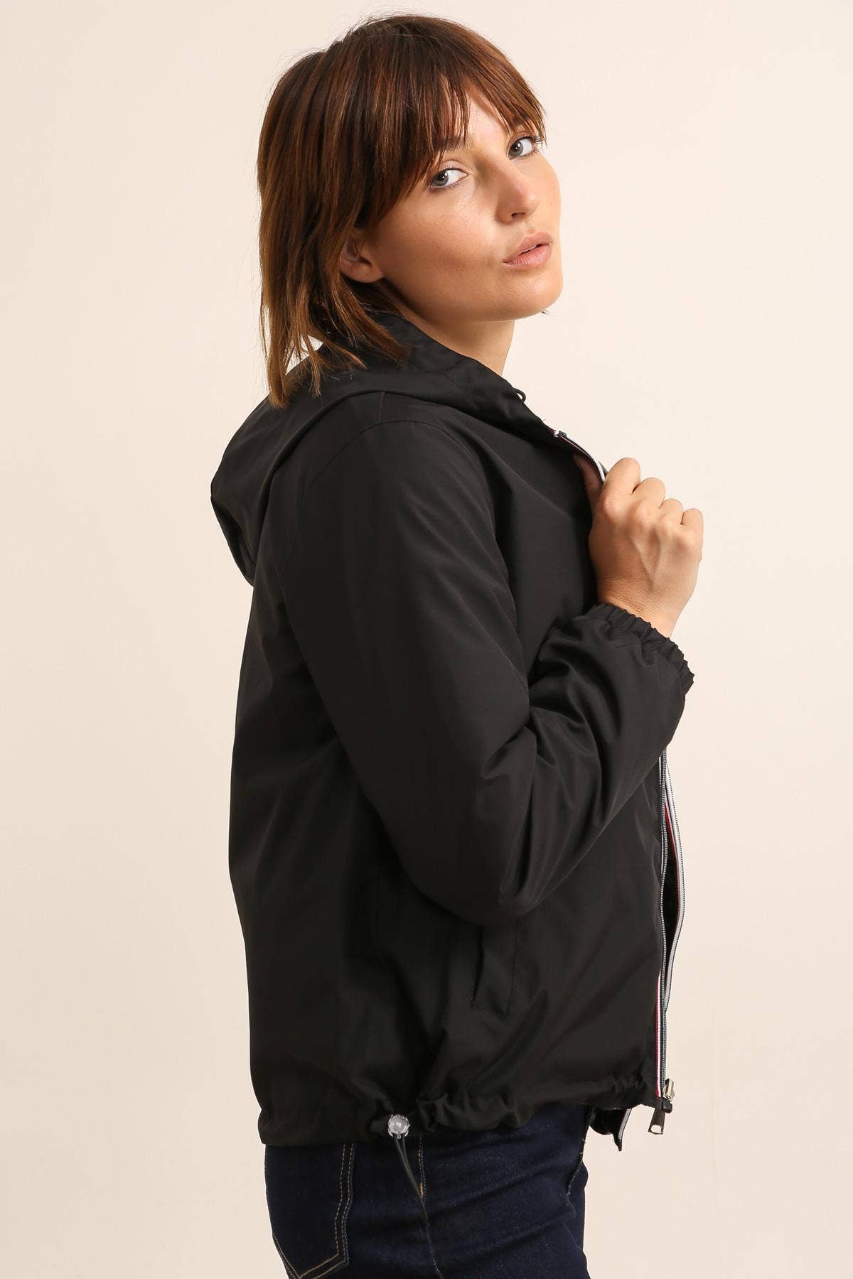 Veste imperméable réversible courte à capuche: Bleu jean