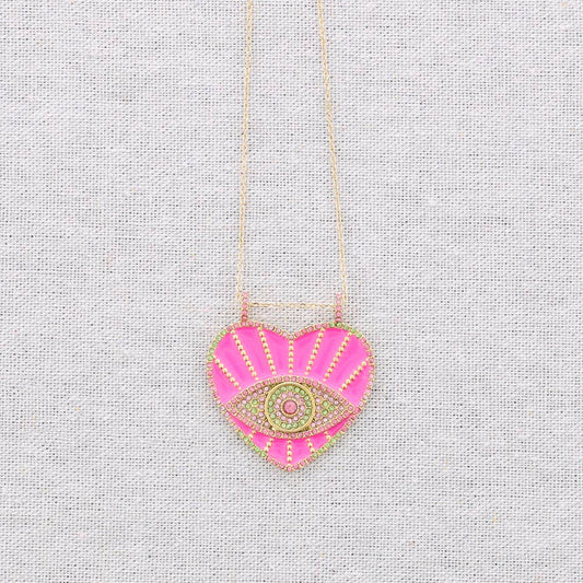 Collier en acier avec pendentif en émail Turkish Eye: Fuchsia