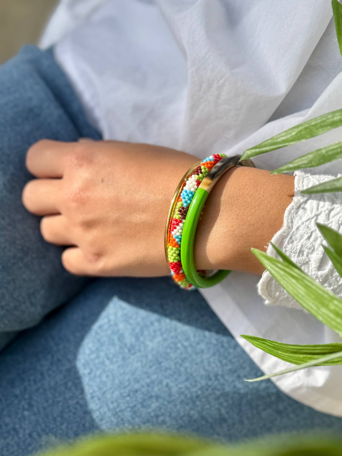 Jonc laqué en corne de buffle Vert Pomme: C31-M