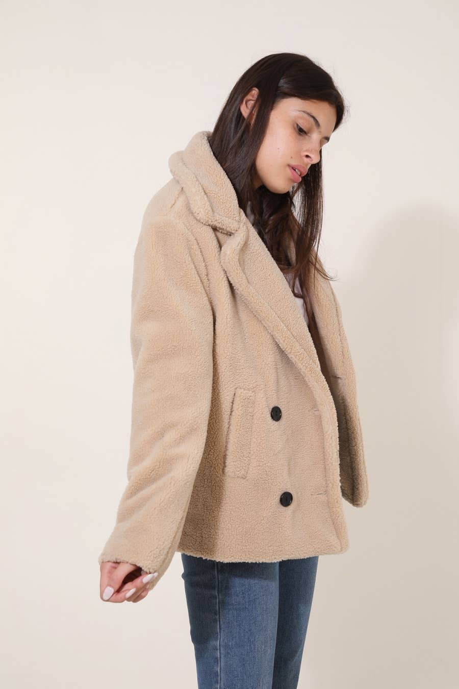 Manteau court teddy - Beige