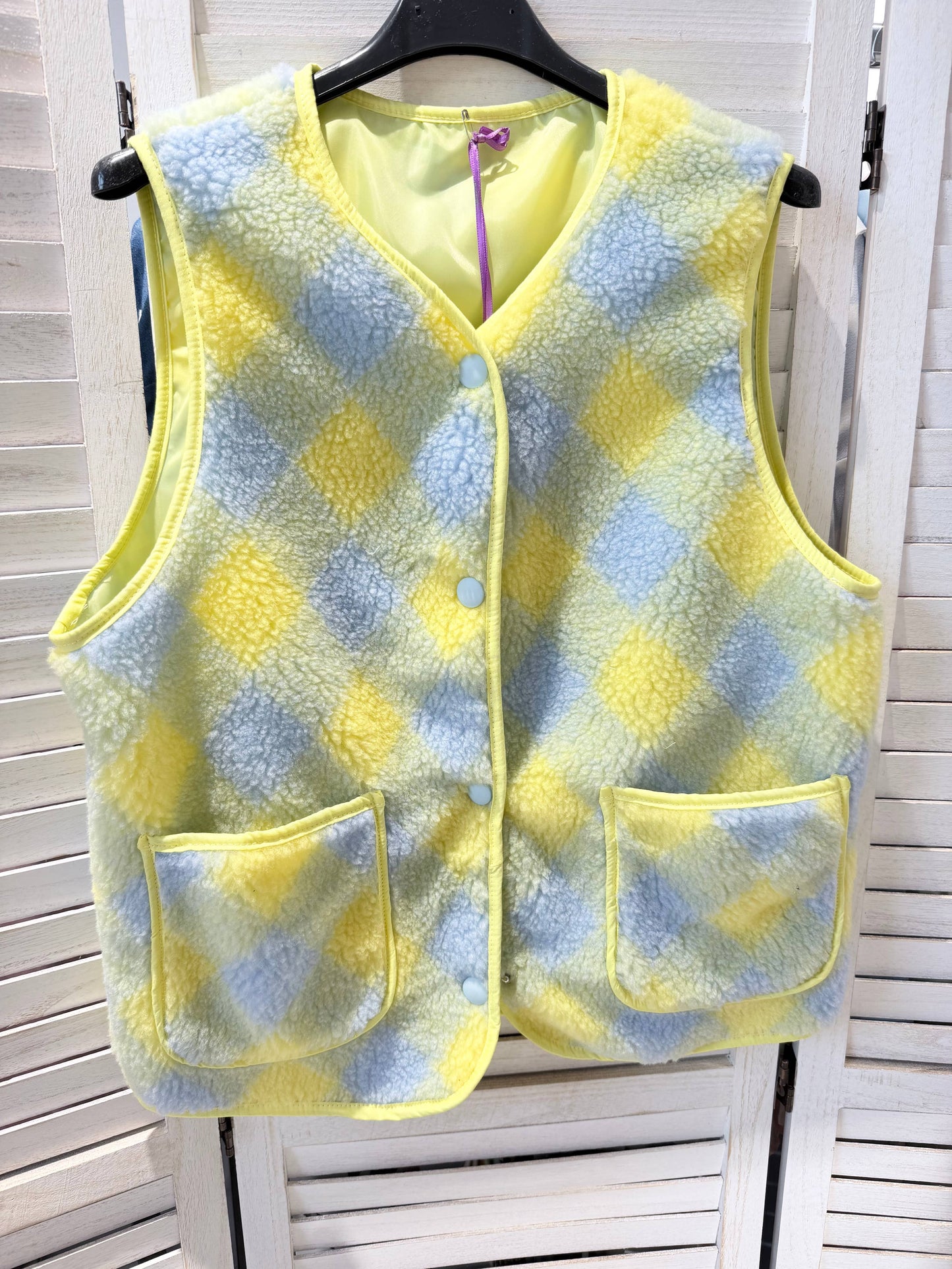 Gilet à carreaux et rayures: Jaune / TU