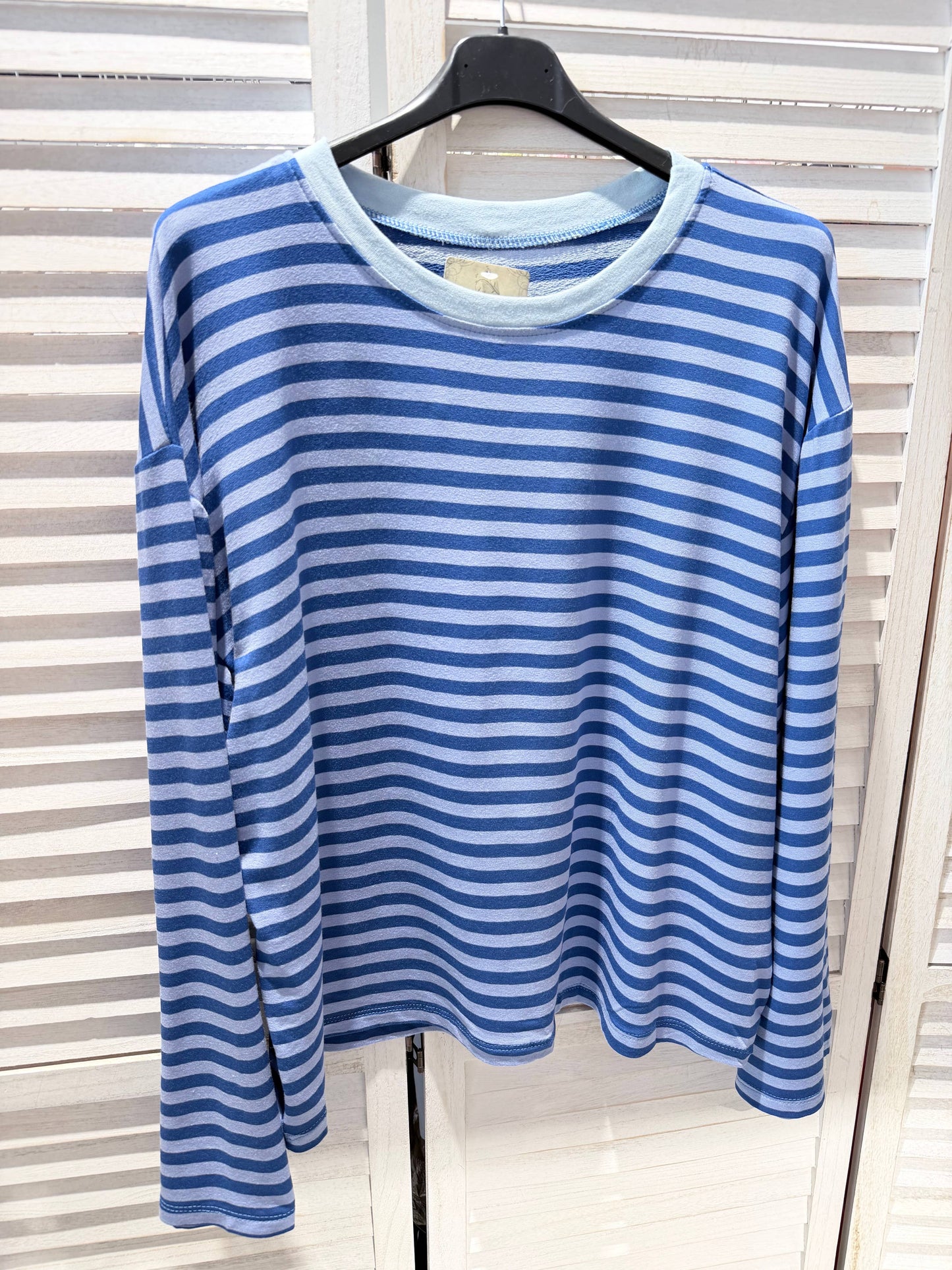T-shirt rayé à manches longues: Bleu / TU