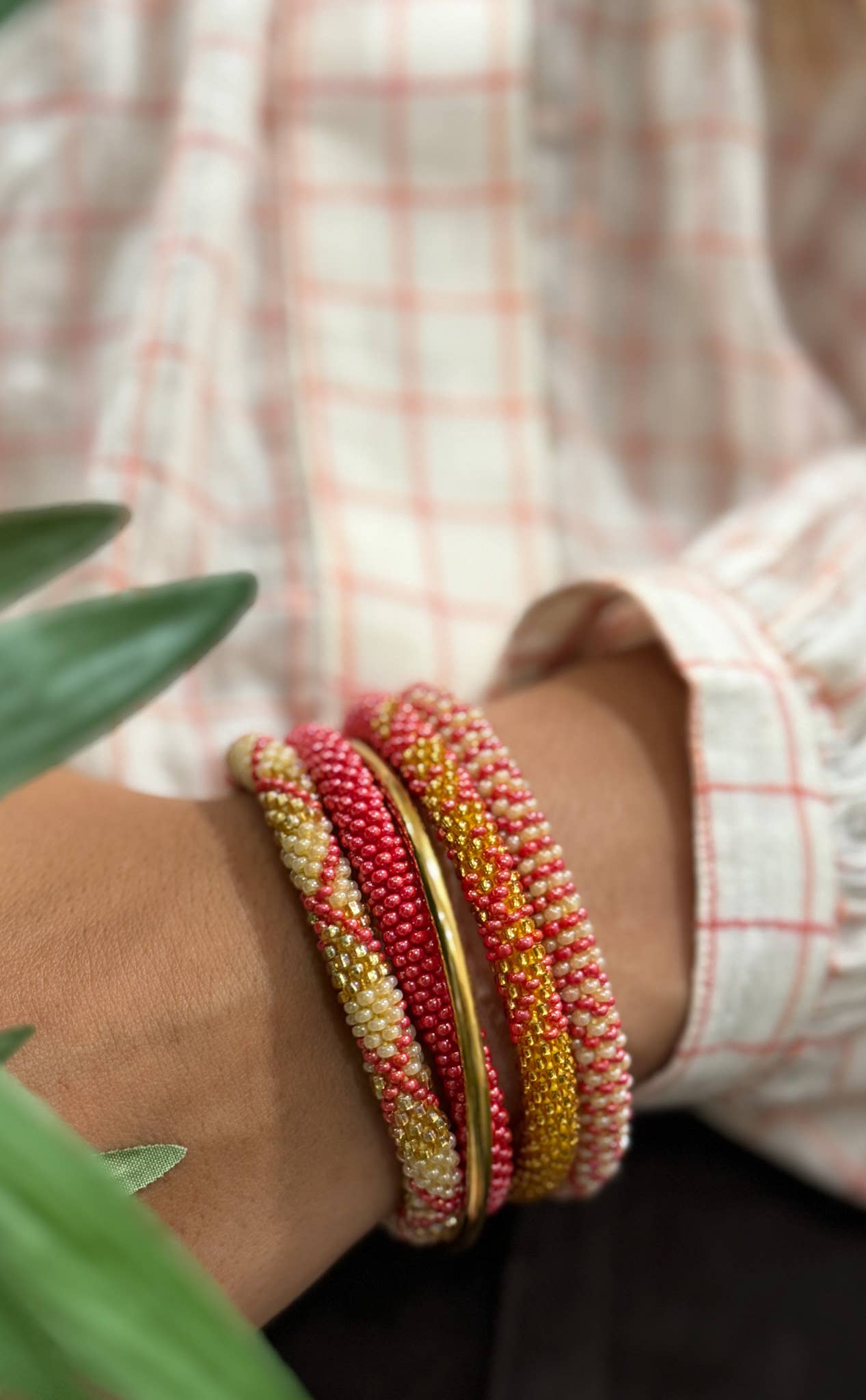 Bracelet népalais Rouge framboise cuivré B49