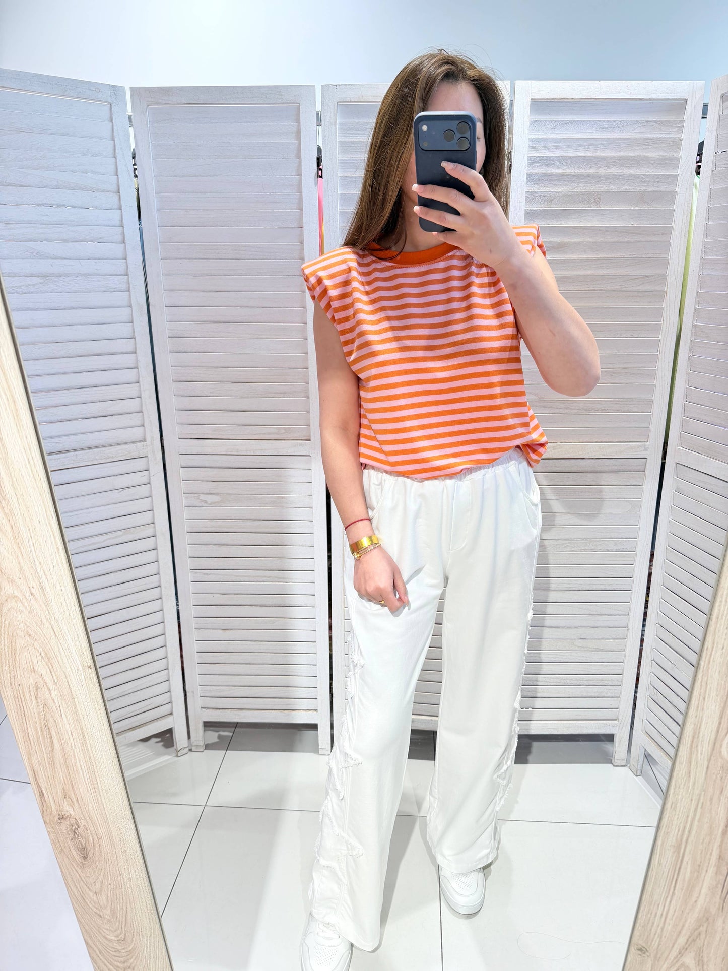 Top sans manche à rayures larges: Orange