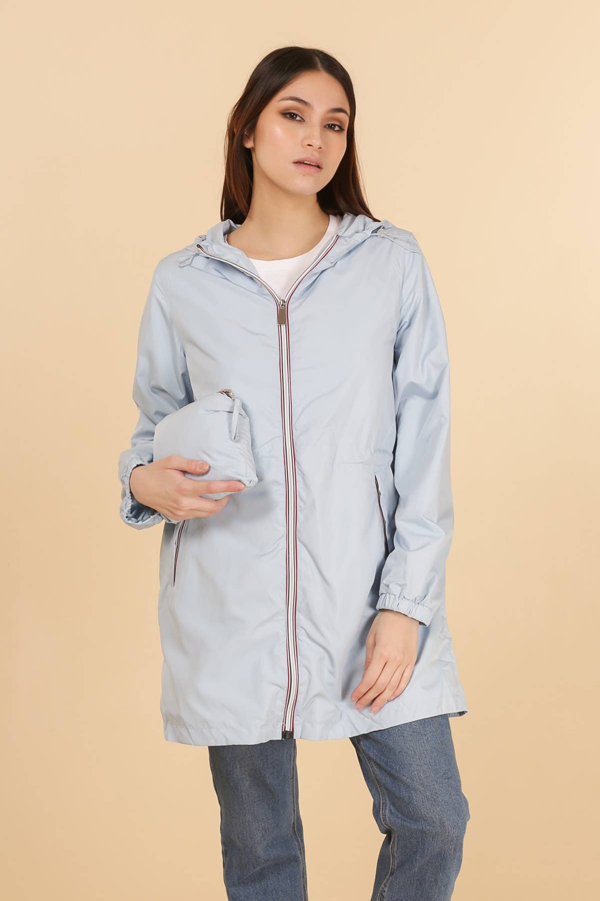 Coupe-vent long mat coupe droit avec zip coloré (empochable): Bleu clair - DupontDupont