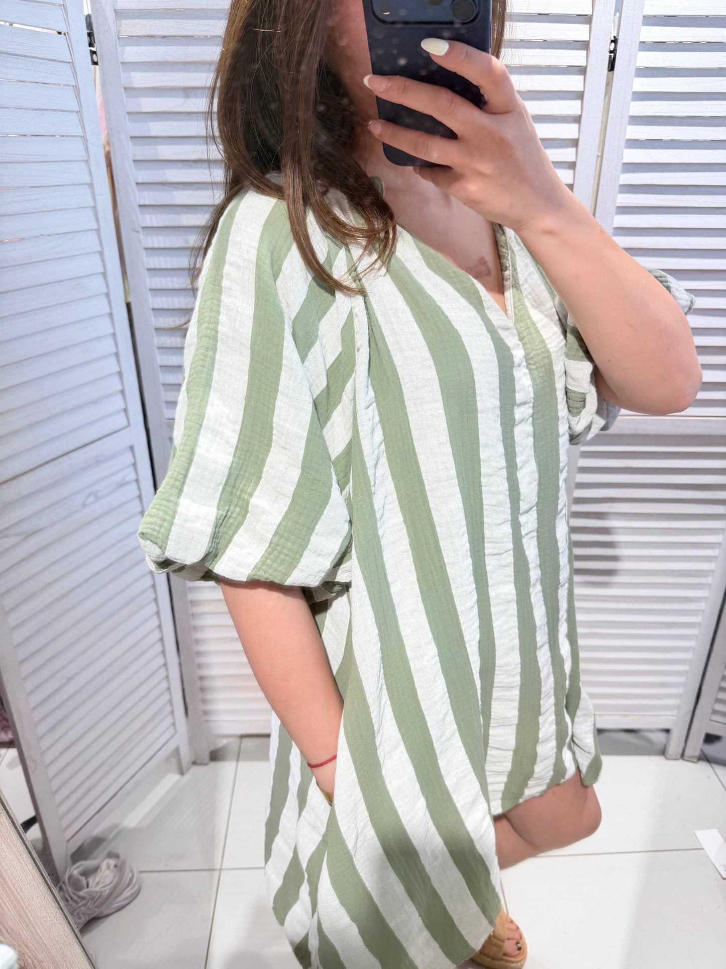 Robe rayée 100% coton: kaki / TU