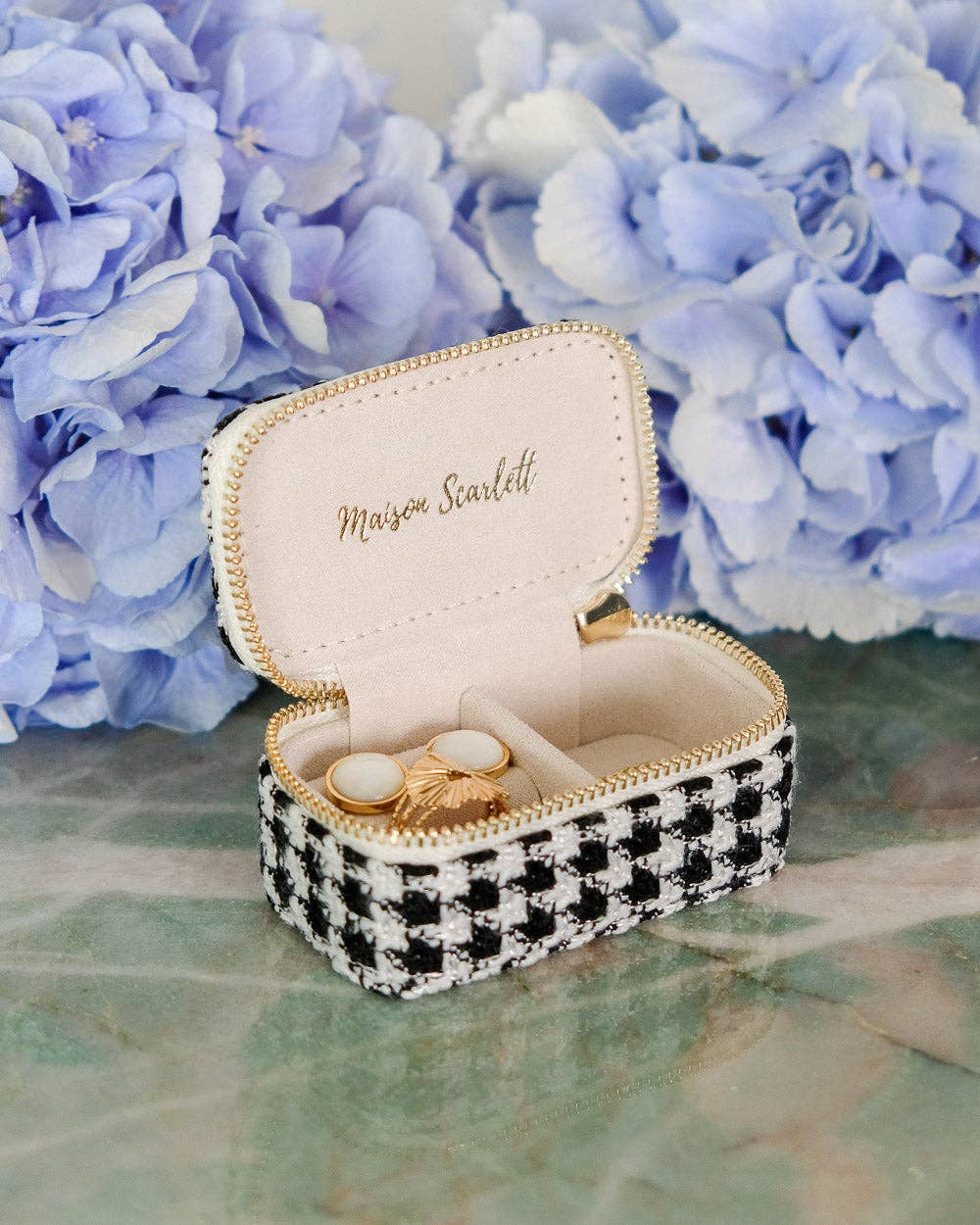 Mini boîte à bijoux de voyage Marie en pied de poule Mauve - DupontDupont