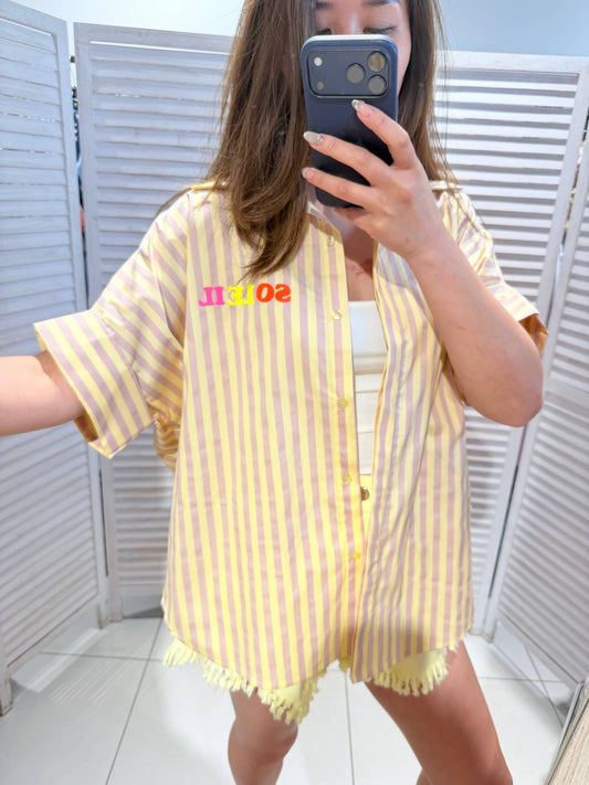 Blouse rayée à message: Jaune / TU
