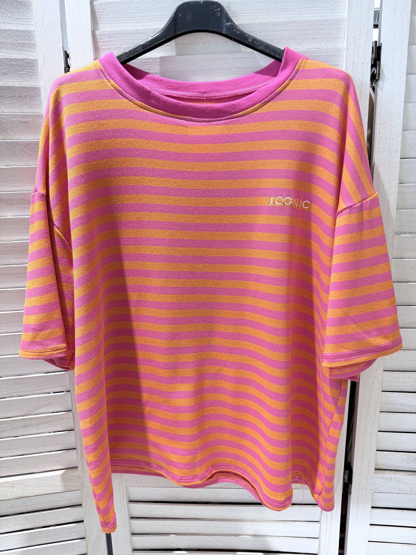 T-shirt à rayures larges: Fuchsia / Taille unique