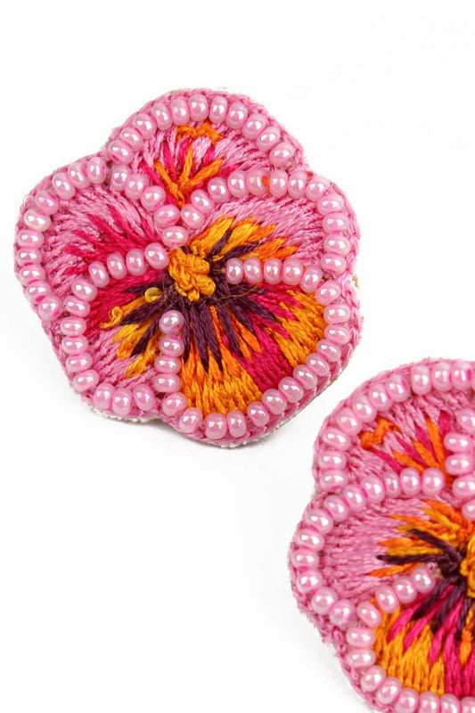 CLOUS D'OREILLES PERLÉS PENSÉE ROSE