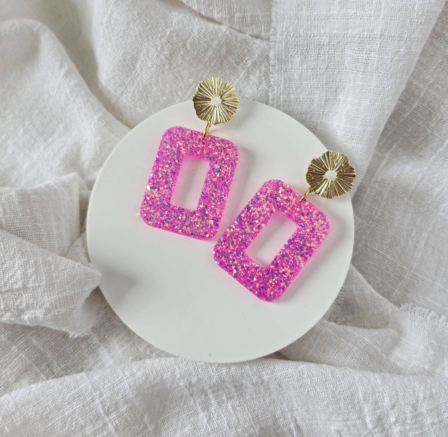 Boucles d'oreilles Suzette rose fluo