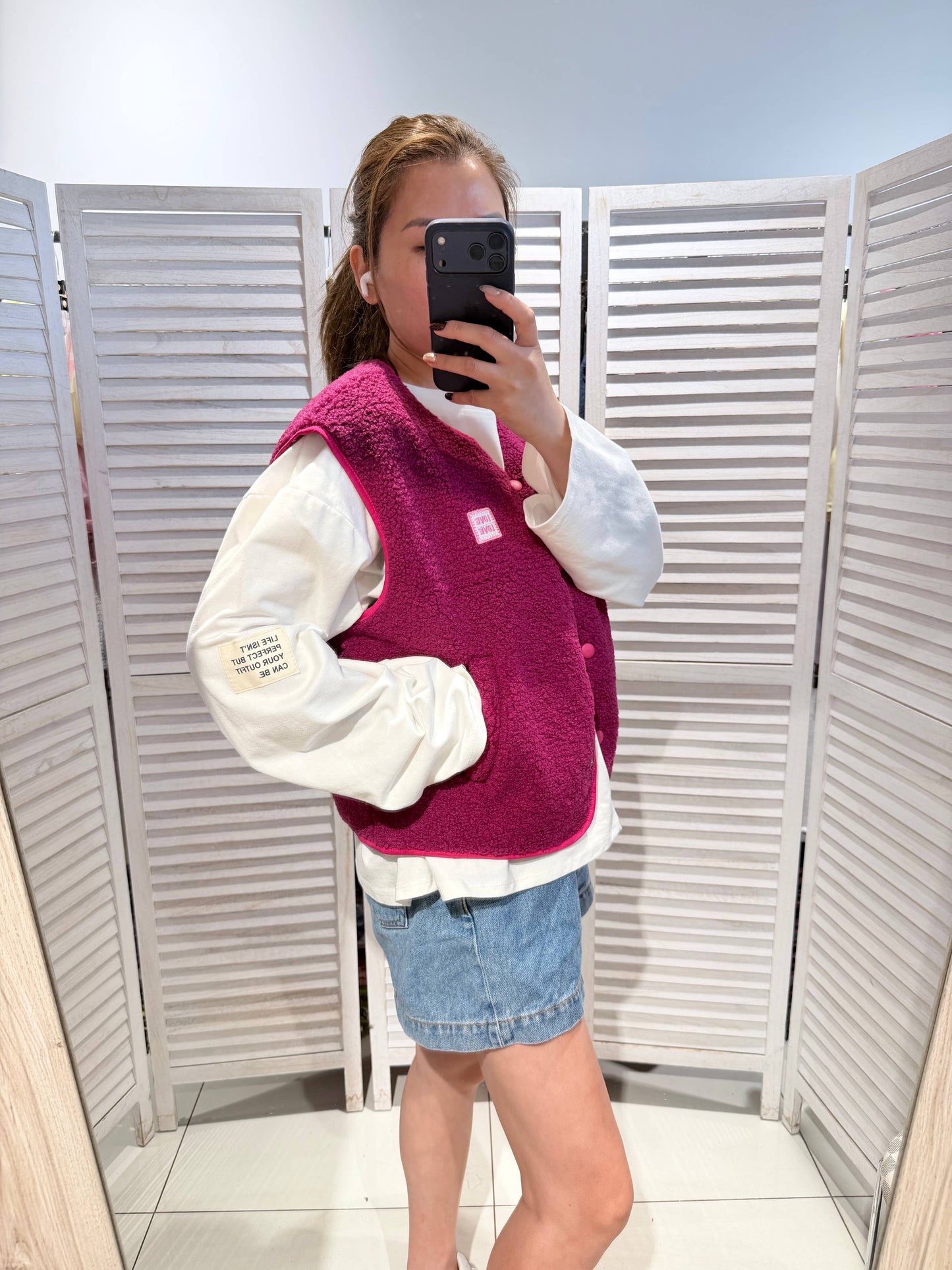 Gilet aspect mouton: Prune / TU