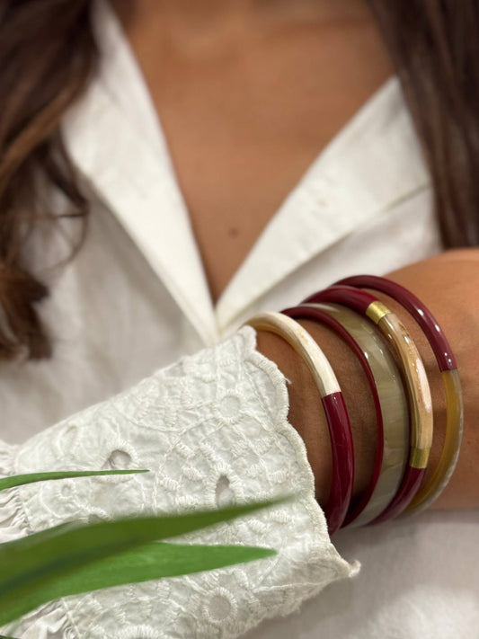 Jonc laqué en corne de buffle Bordeaux