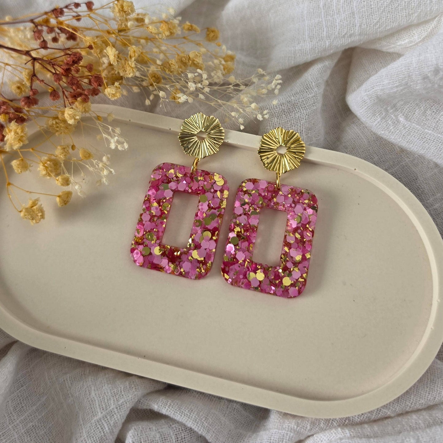Boucles d'oreilles Suzette rose orchidée/or