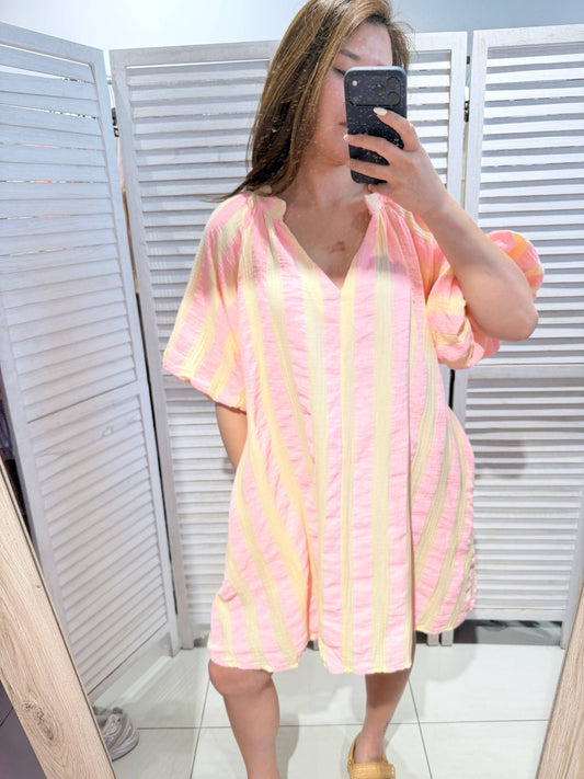Robe rayée 100% coton: rose / TU
