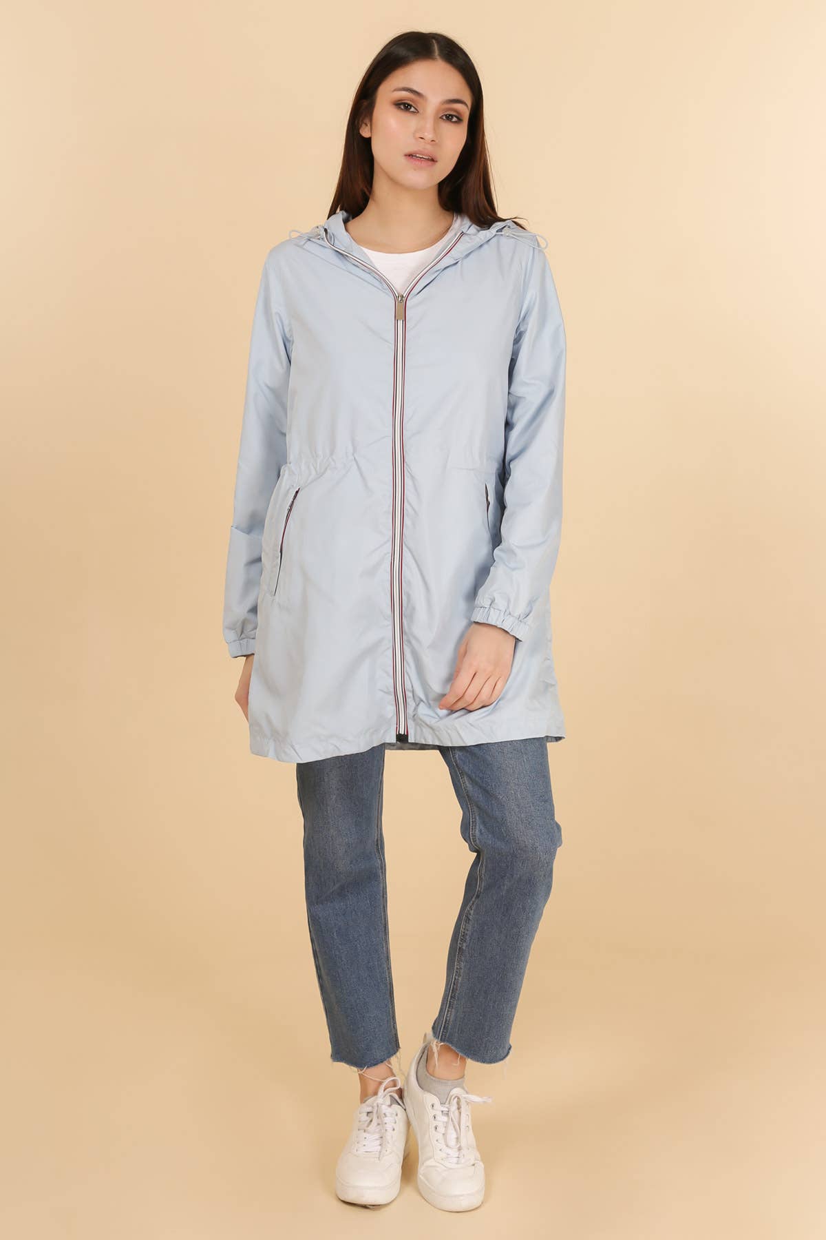 Coupe-vent long mat coupe droit avec zip coloré (empochable): Bleu clair - DupontDupont