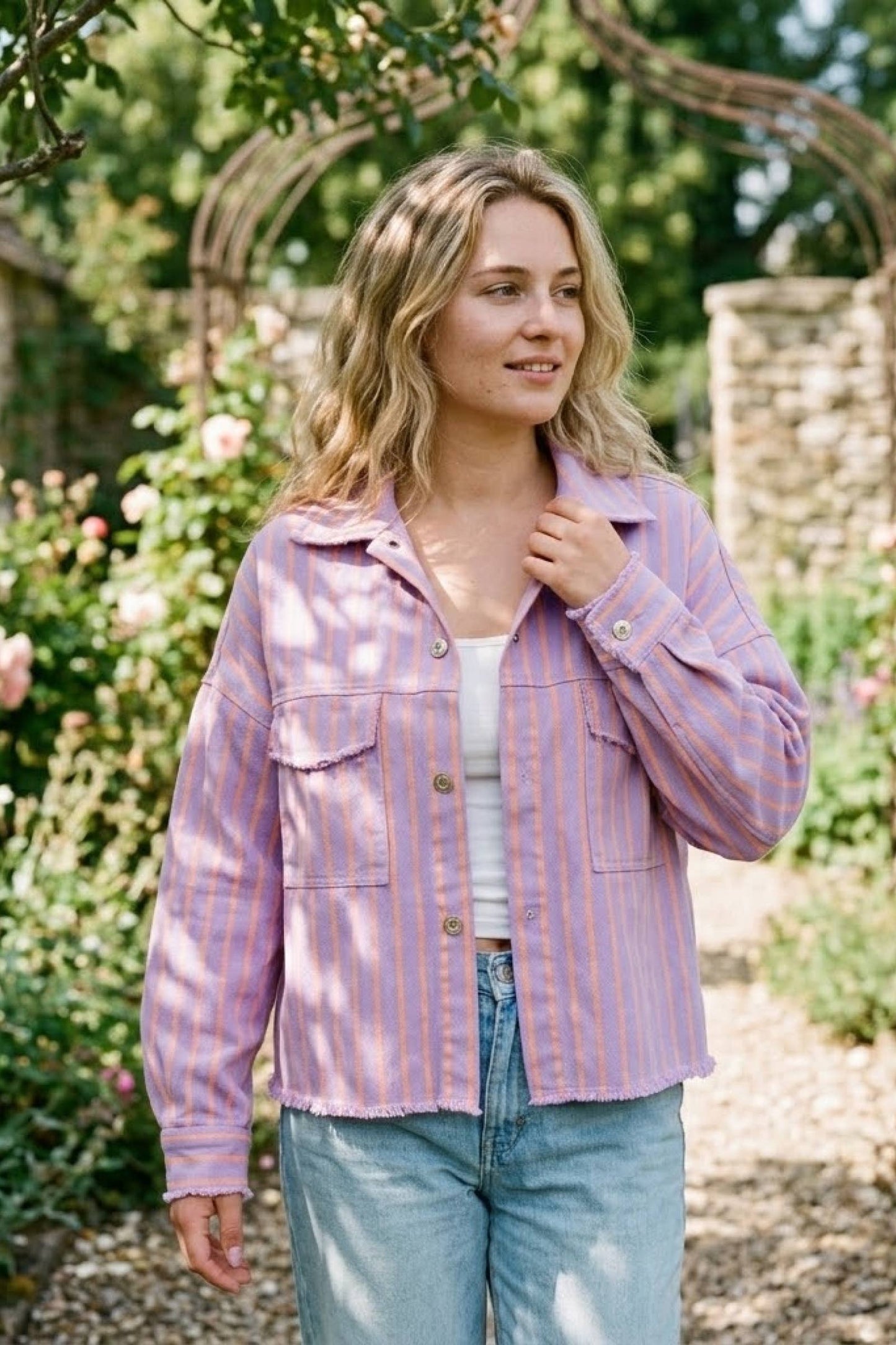 Veste rayée col chemise: Lilas / TU - DupontDupont