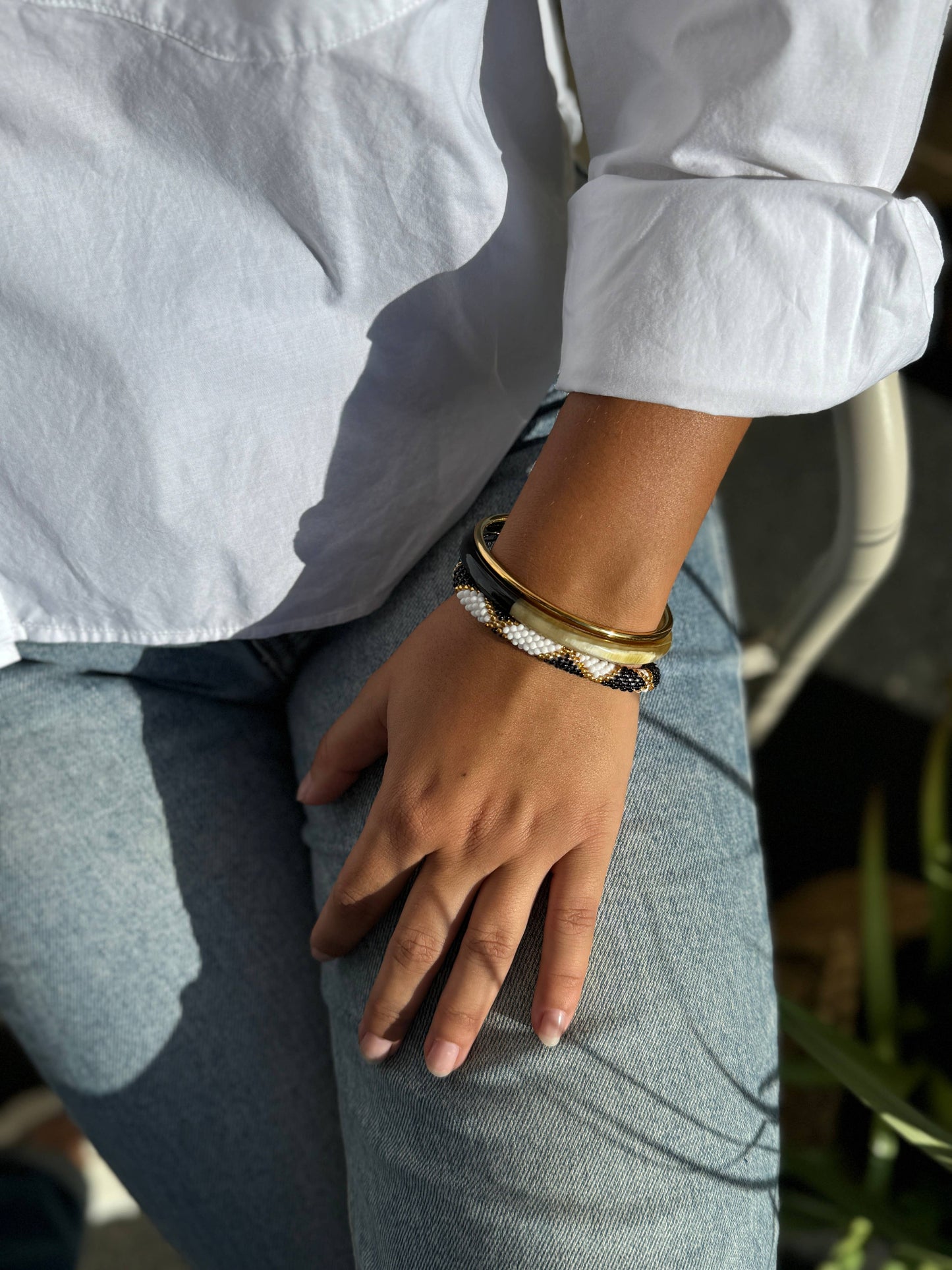 Jonc laqué en corne de buffle Noir