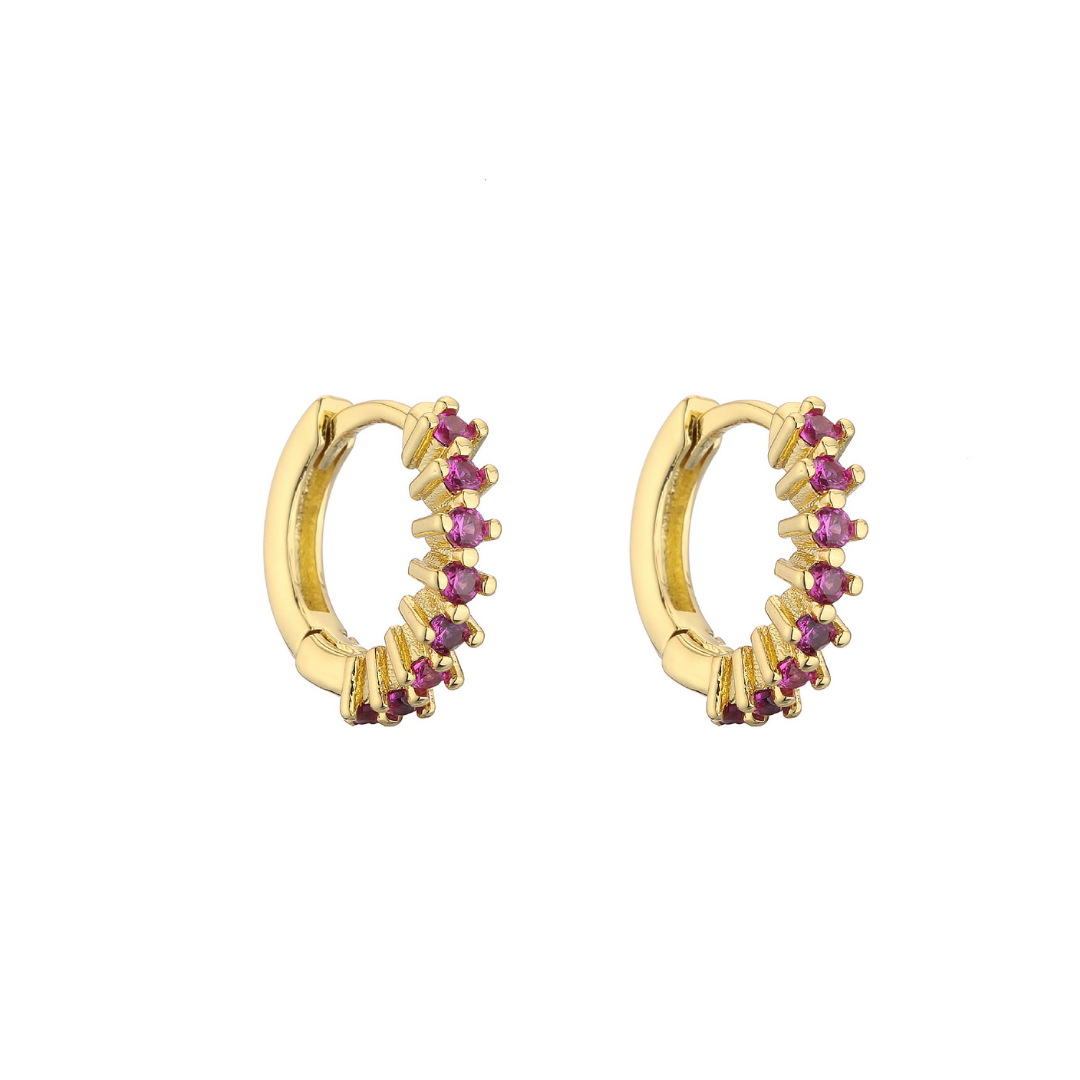 Boucles d'oreilles créoles en diamant étincelant fuchsia: Rose / Doré - DupontDupont