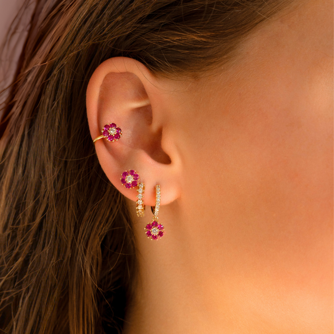 Earcuff Fleur de diamant fuchsia
