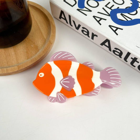 Pinces à cheveux clown en acetate en forme de poisson