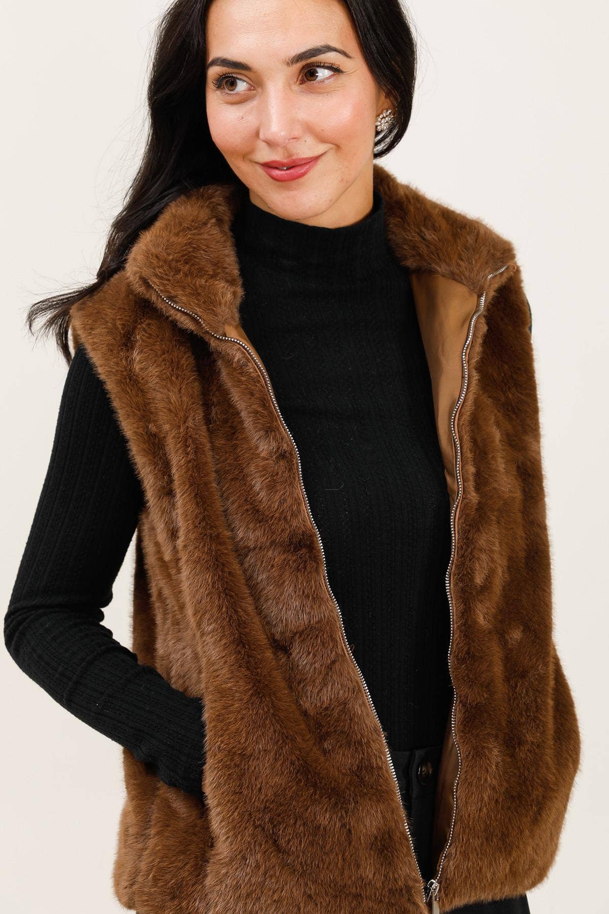 Veste sans manche fausse fourrure - chocolat