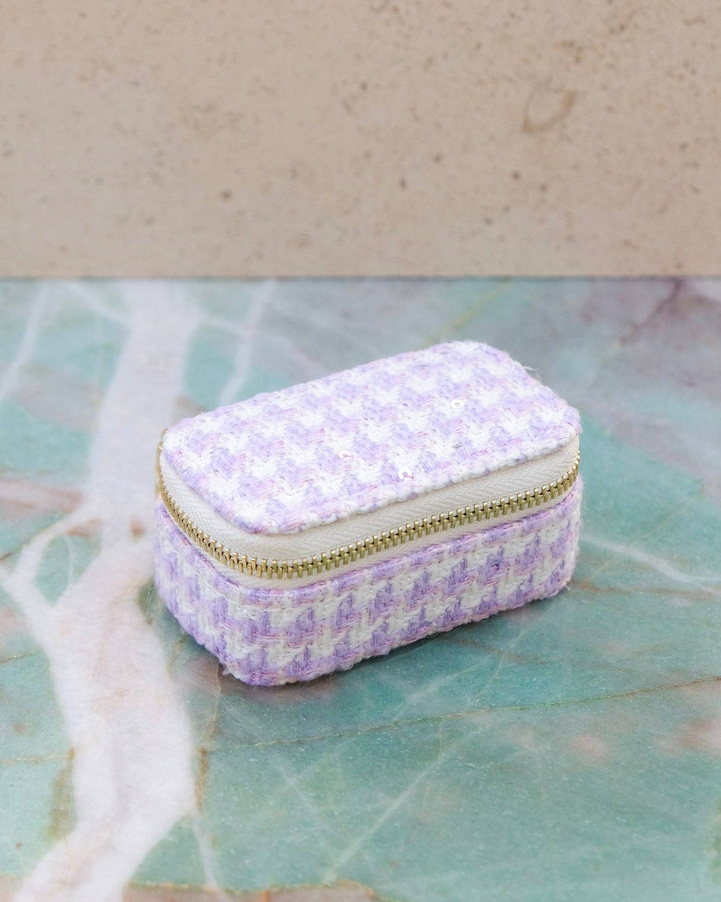 Mini boîte à bijoux de voyage Marie en pied de poule Mauve - DupontDupont
