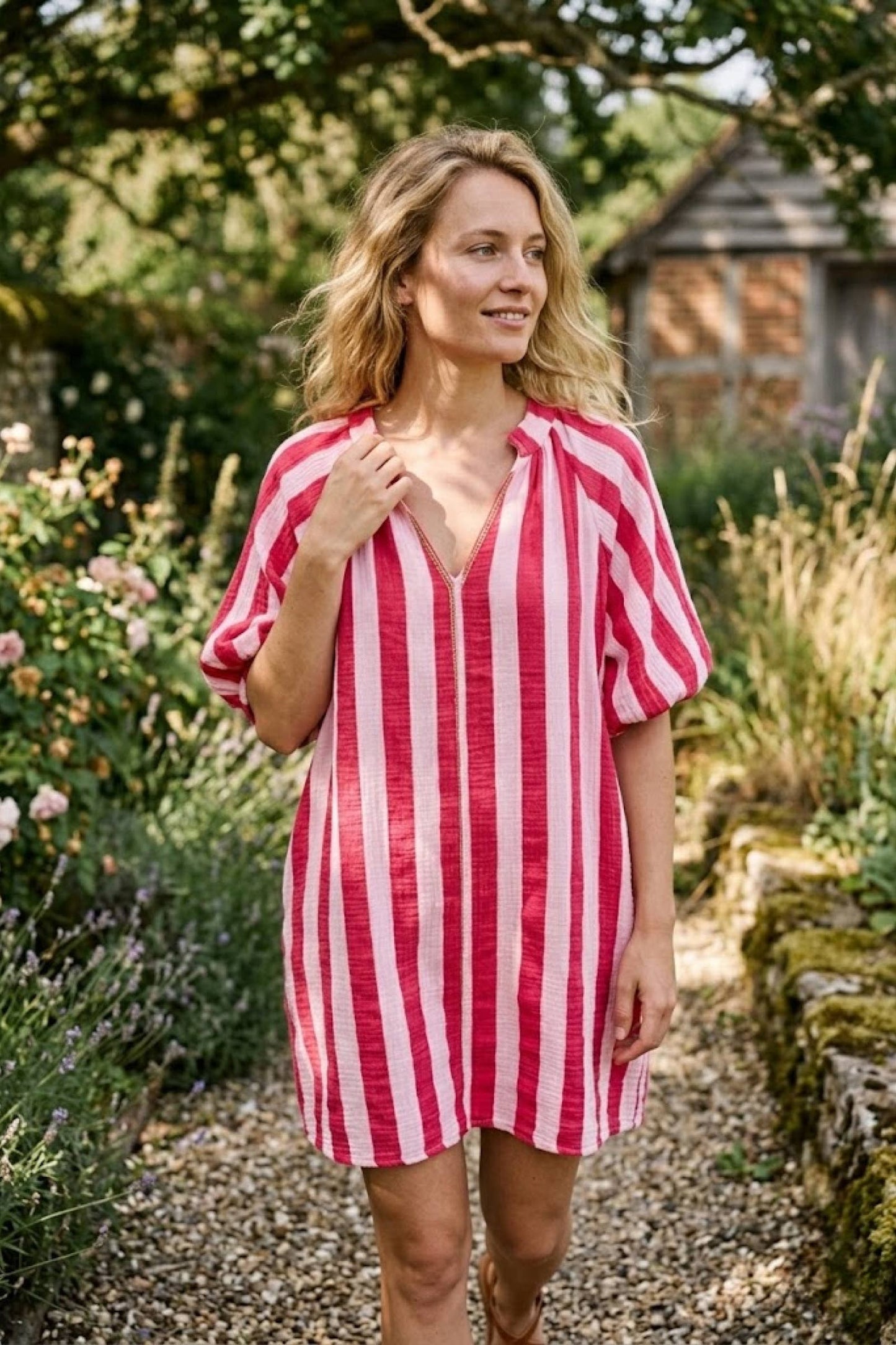 Robe rayée en coton: Rose / TU