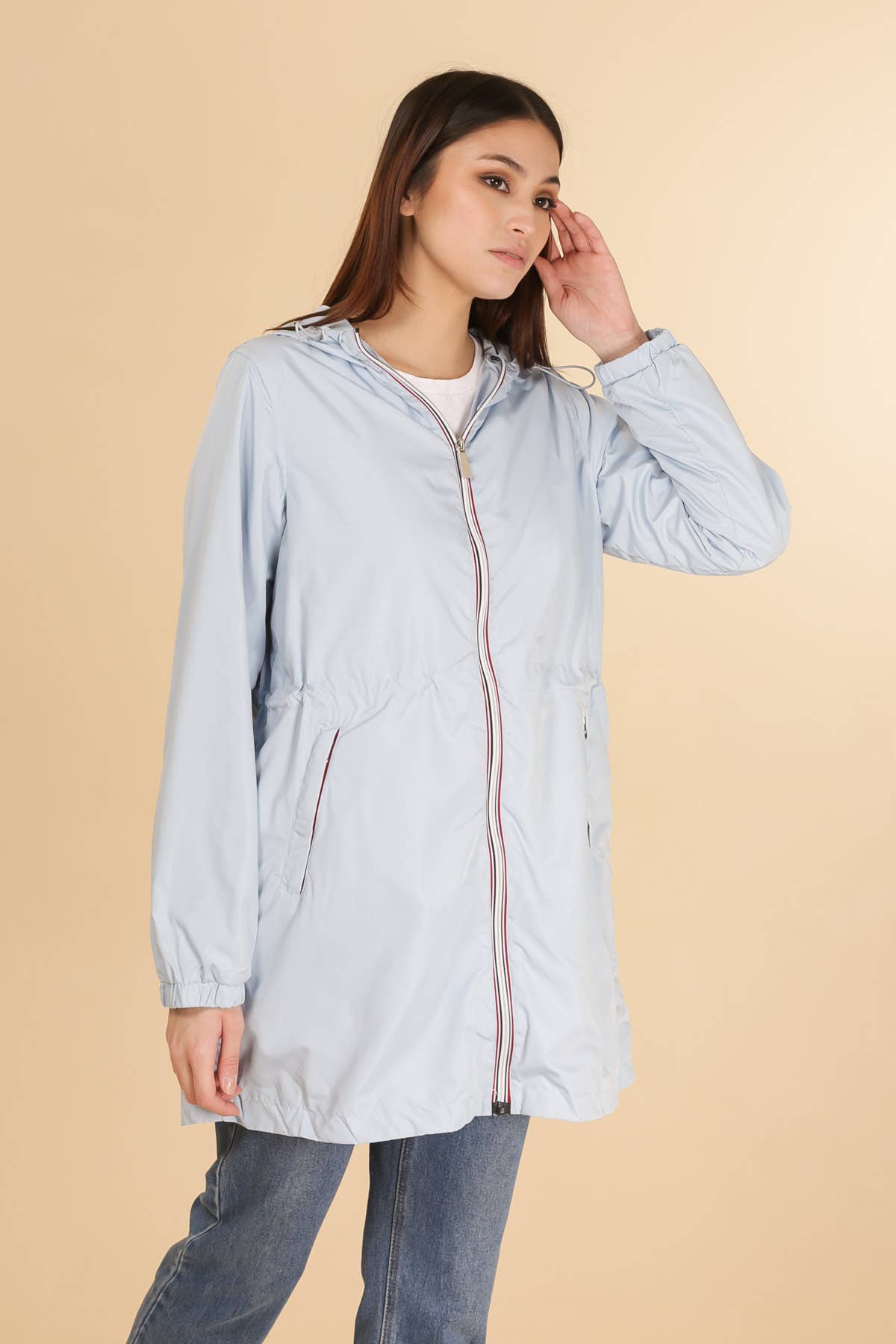 Coupe-vent long mat coupe droit avec zip coloré (empochable): Bleu clair - DupontDupont