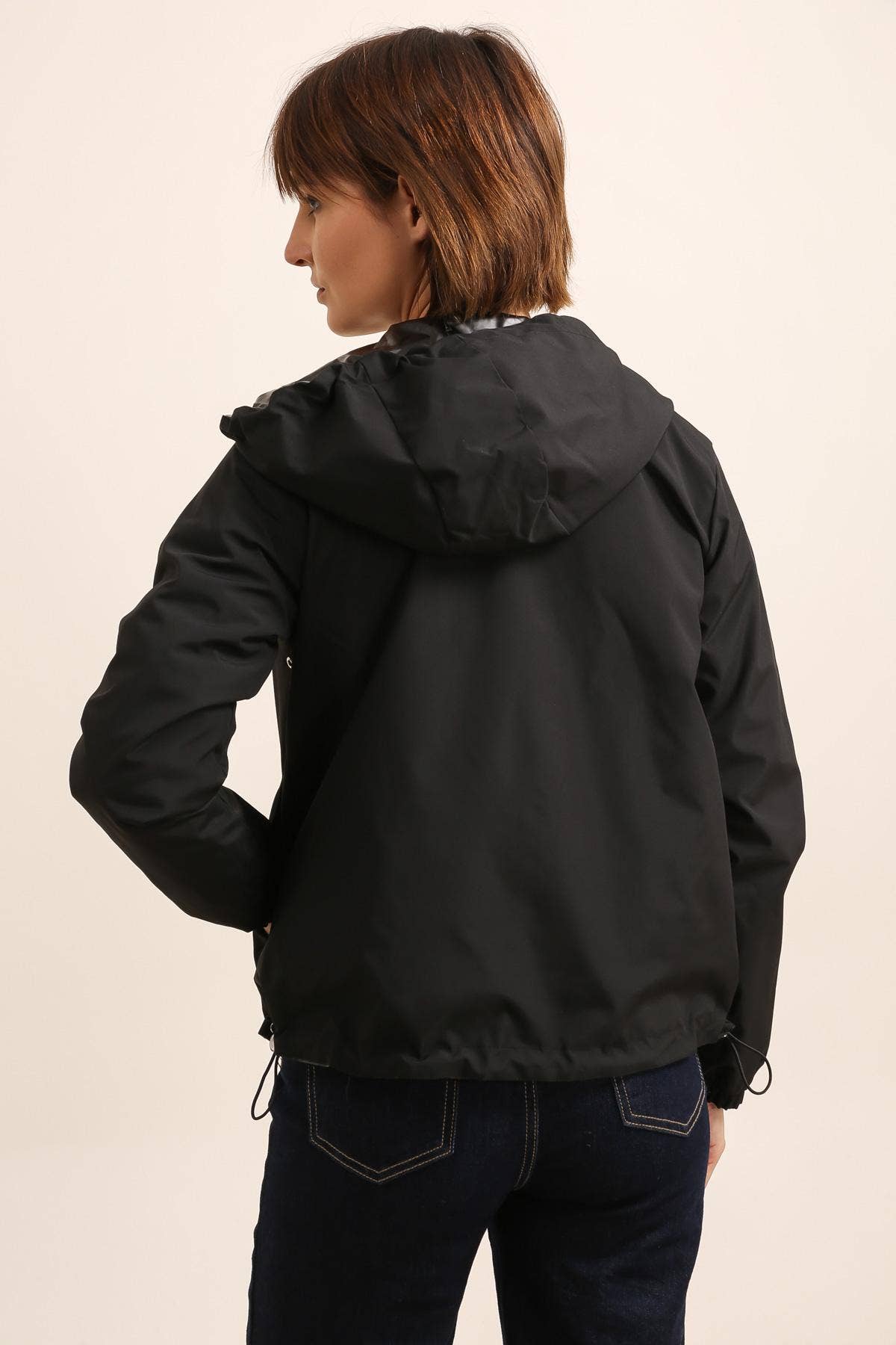 Veste imperméable réversible courte à capuche: Bleu jean
