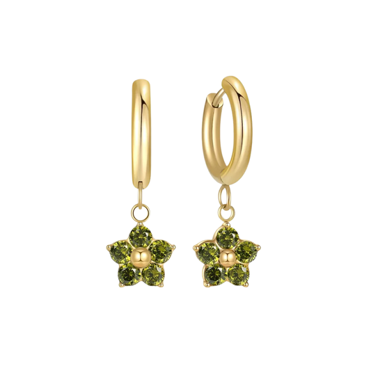 Boucles d'oreilles fleur cristal vert