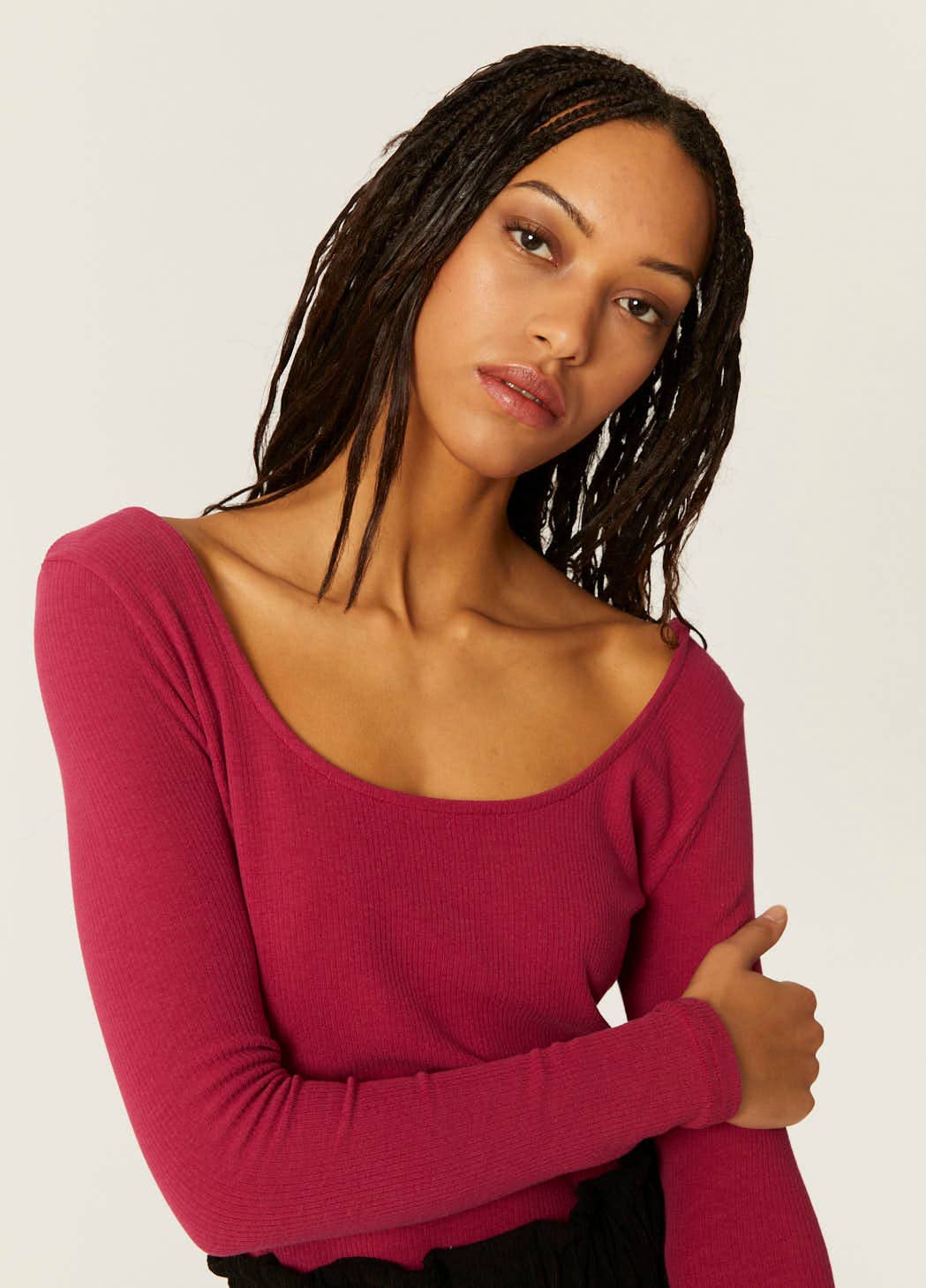 TOP COL ROND CERISE