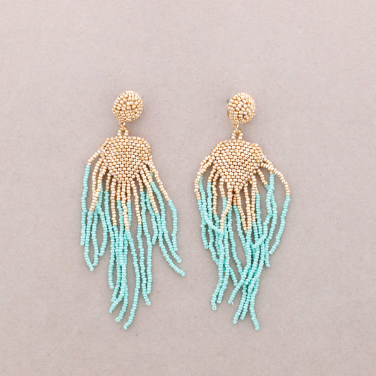 Boucles d’oreilles ethniques en perles Aigue-marine - DupontDupont