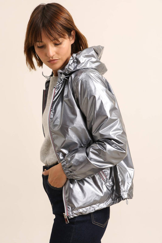 Veste imperméable réversible courte à capuche: Bleu jean