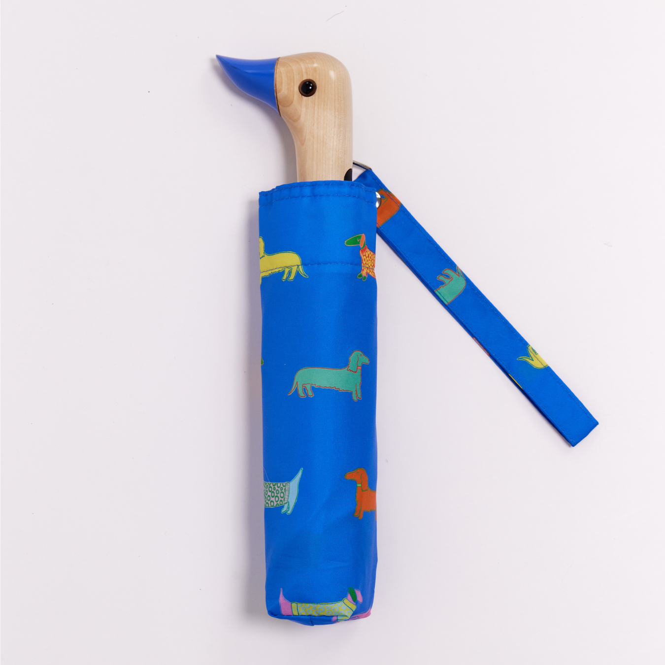 Parapluies tête de canard avec motif chiens, bleu et rose
