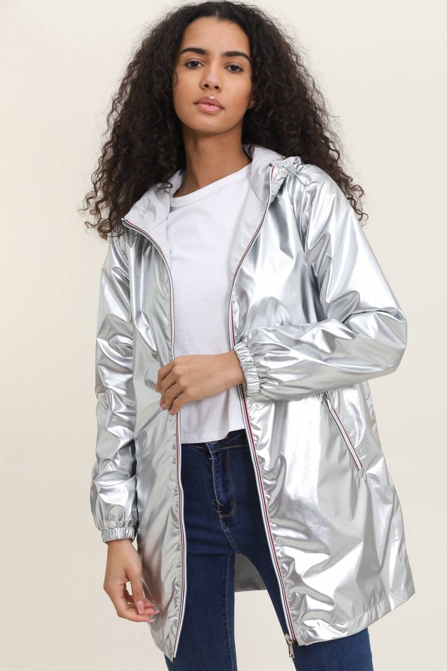 Veste imperméable réversible longue à capuche: Blanc