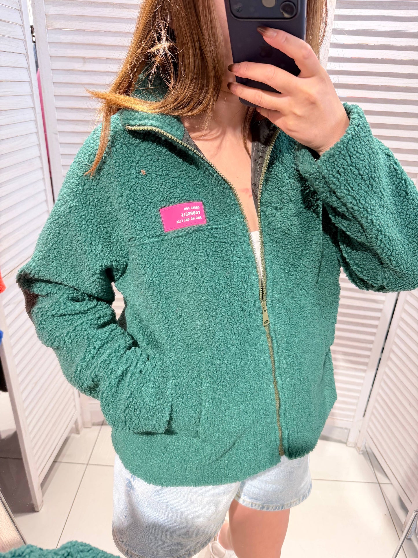 Veste zippée effet moumoute: Vert / TU