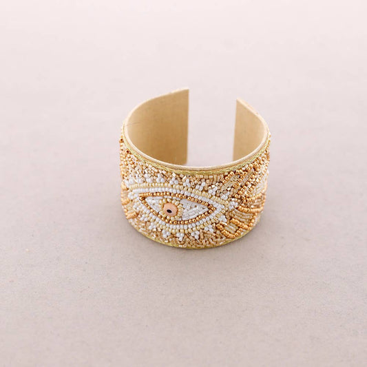 Manchette perles Beige