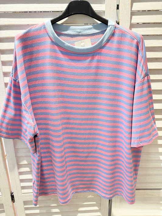 T-shirt rayé: Rose / TU