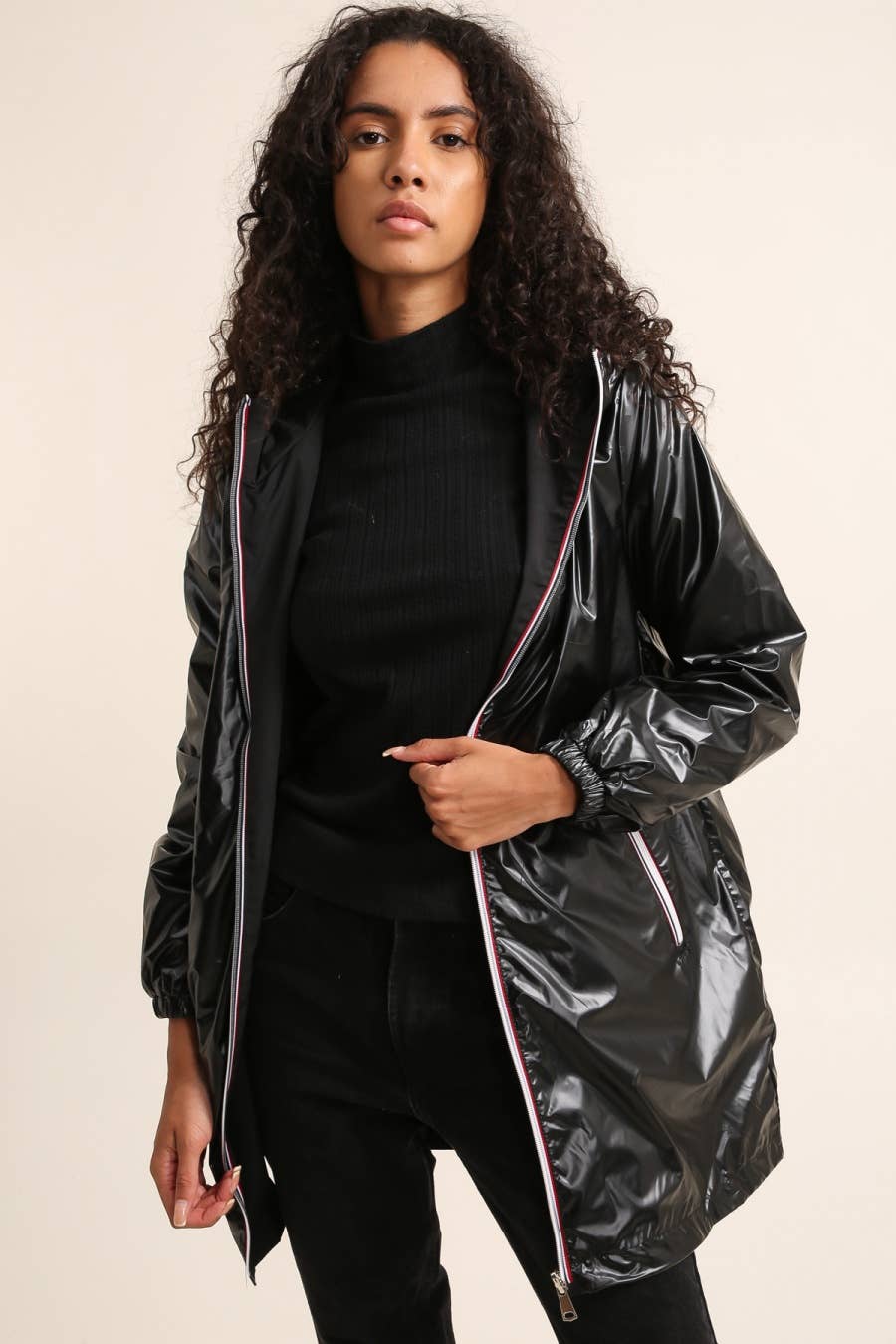 Veste imperméable réversible longue à capuche: Bleu jean