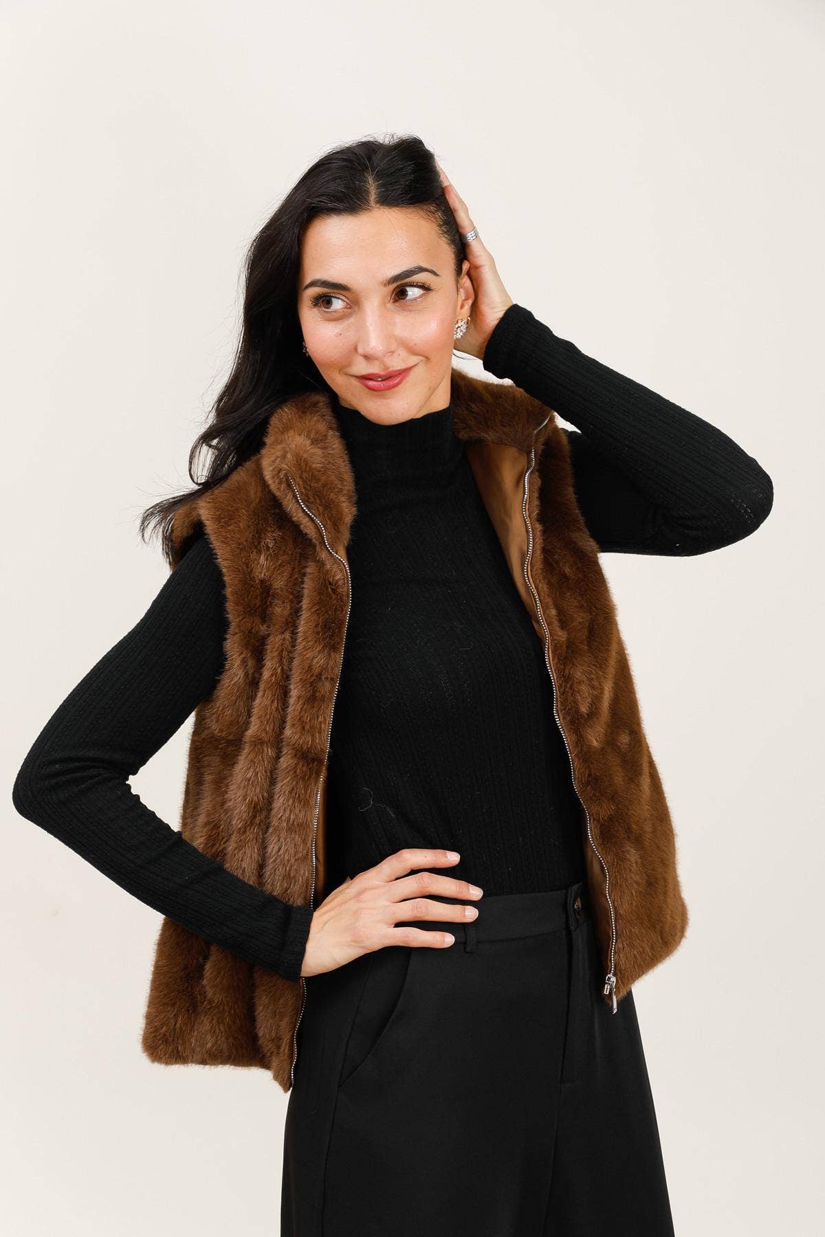 Veste sans manche fausse fourrure - chocolat