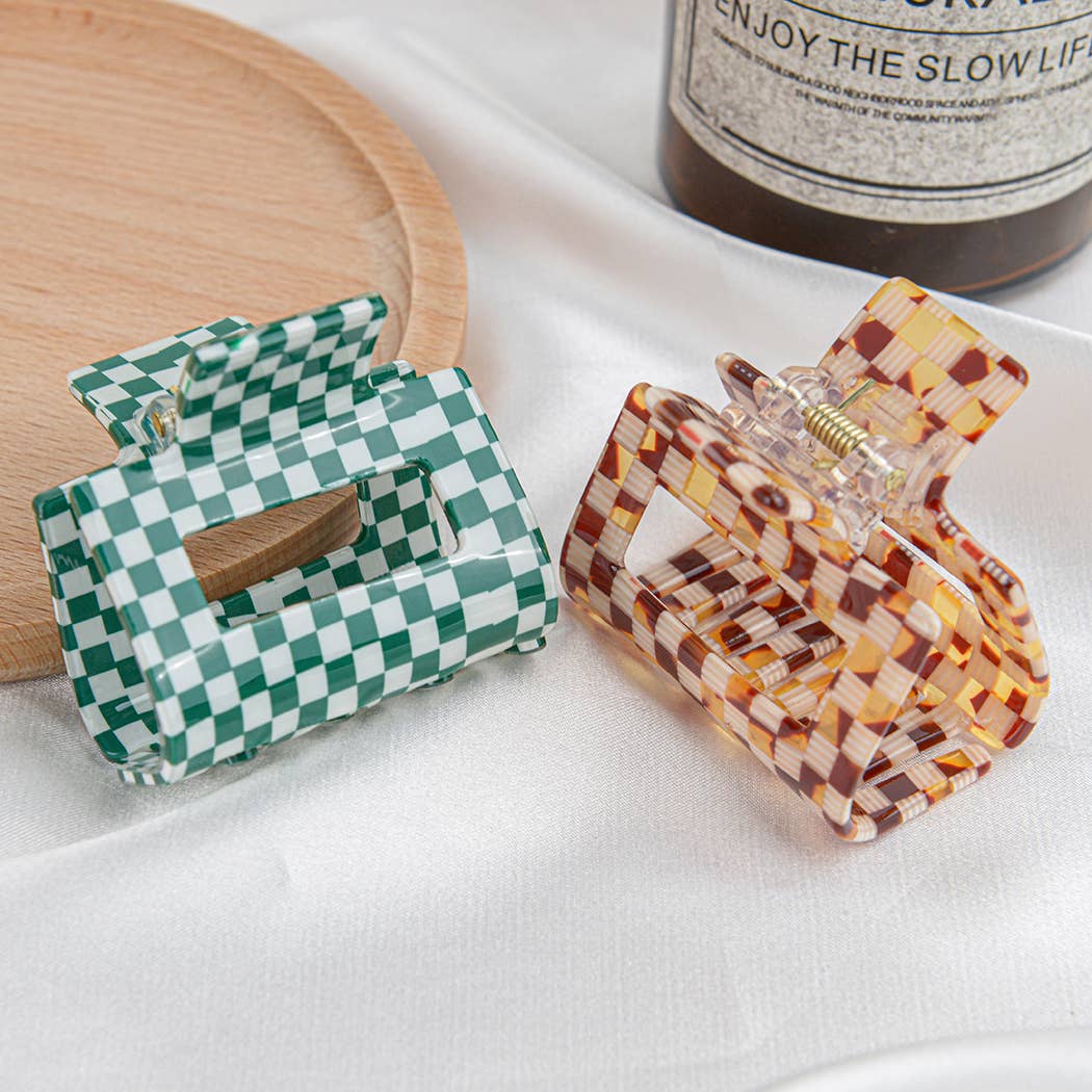 Pince à cheveux carrée en damier Marron - DupontDupont