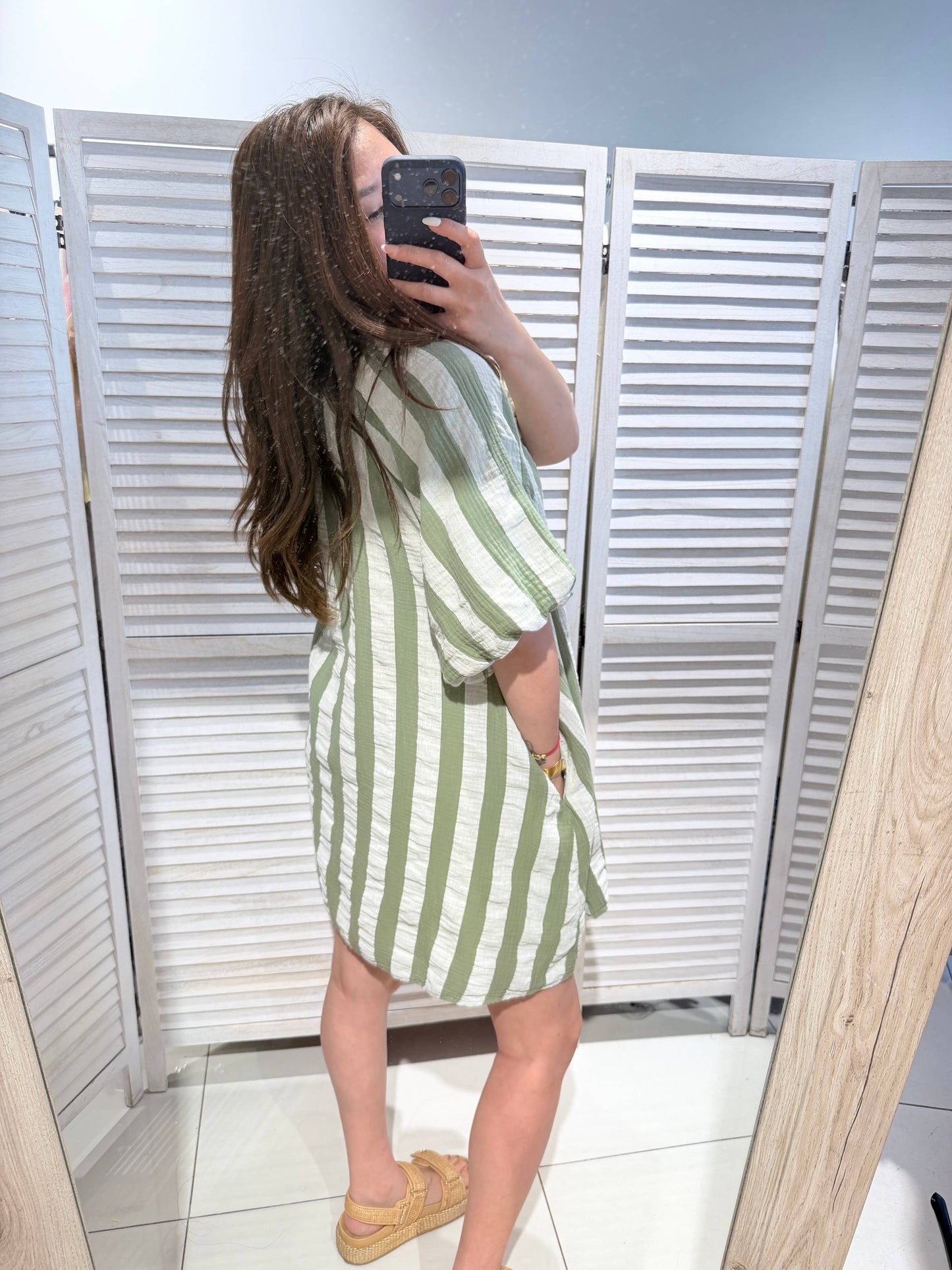 Robe rayée 100% coton: kaki / TU