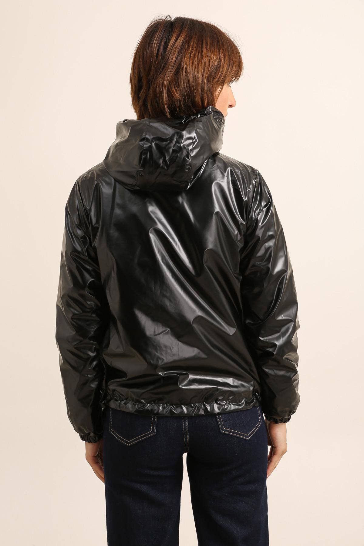 Veste imperméable réversible courte à capuche: Bleu jean