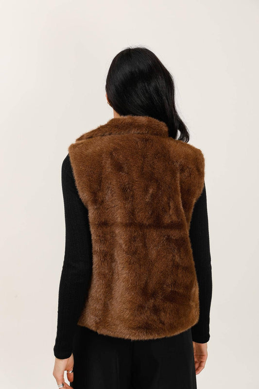 Veste sans manche fausse fourrure - chocolat