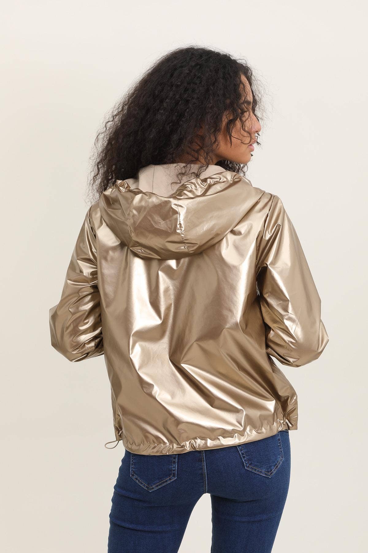 Veste imperméable réversible courte à capuche: Or
