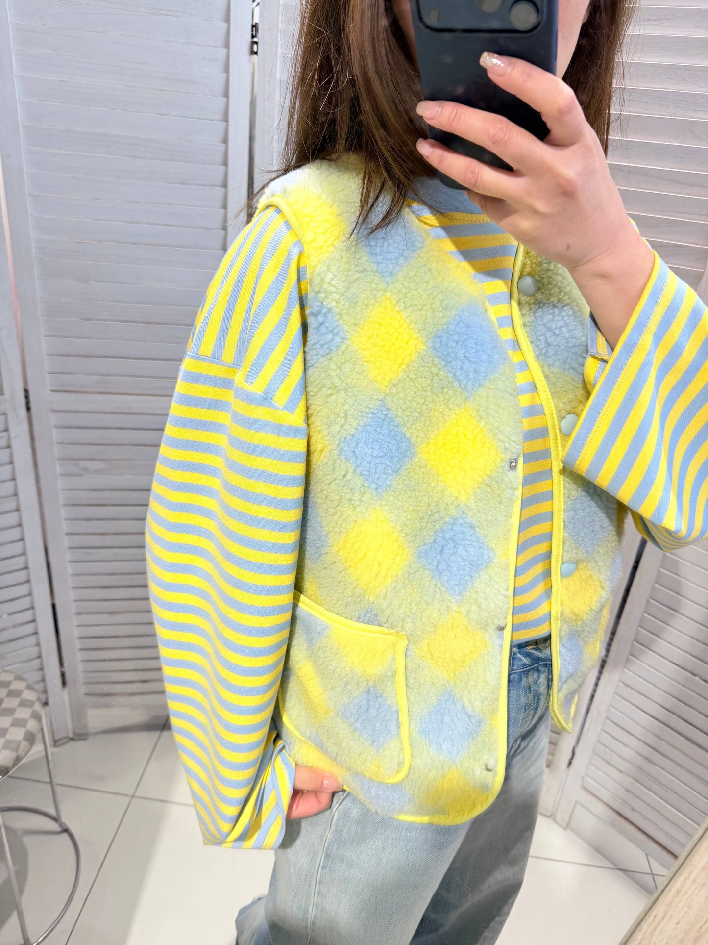 Gilet à carreaux et rayures: Jaune / TU