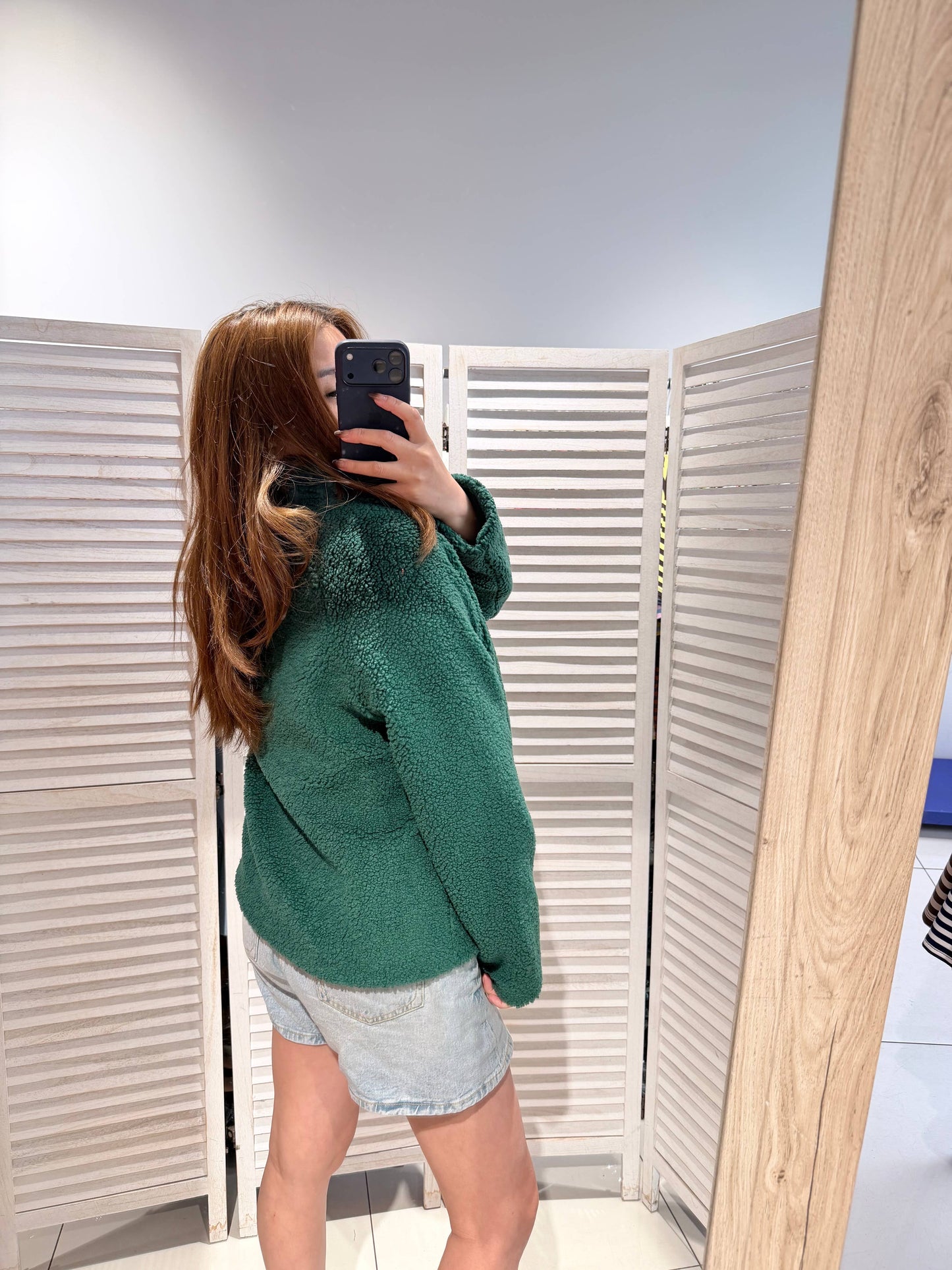 Veste zippée effet moumoute: Vert / TU