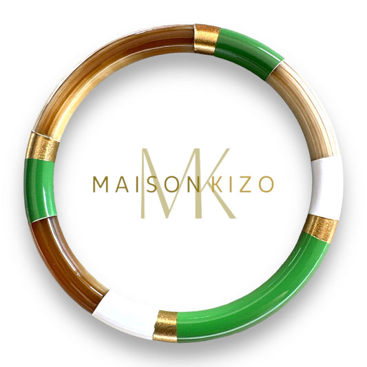 Jonc laqué en corne de buffle Blanc Doré Vert